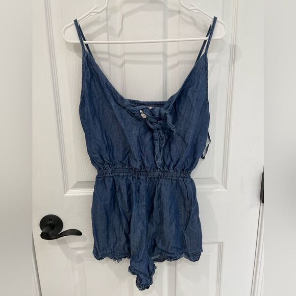 Mossimo Supply Co. Pants - Mossimo Supply Co Denim Blue Tie Front Elastic Waist Romper Women’s Size XS